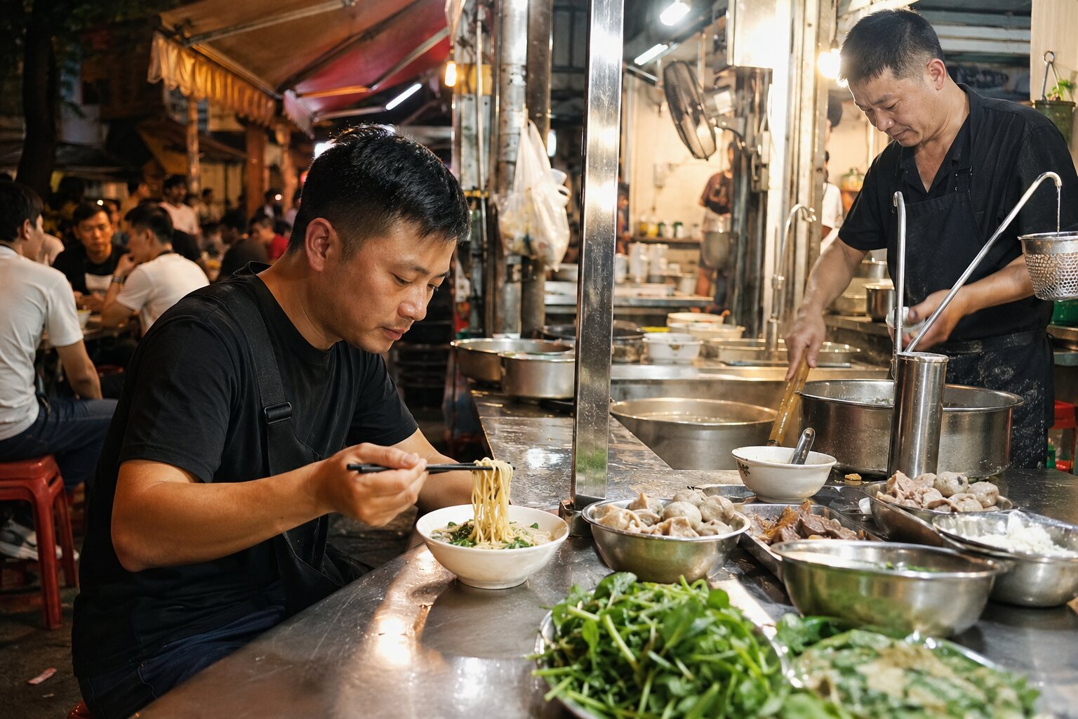 潮汕街头美食摊位与旅行者
