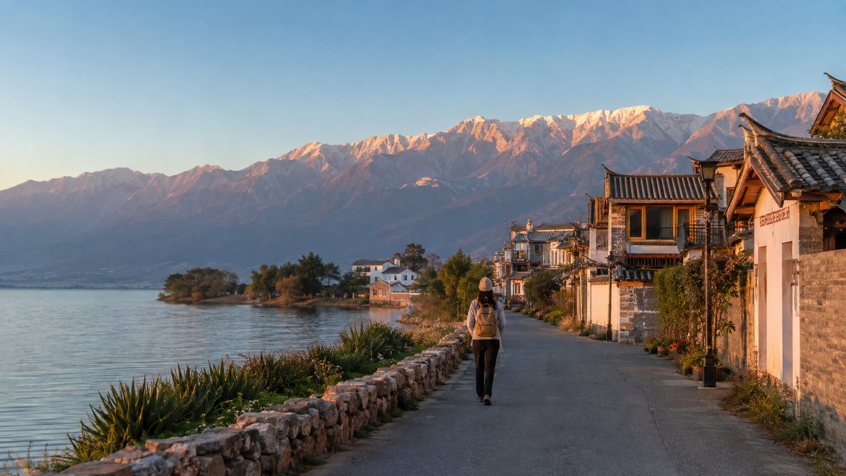 大理洱海旁白族村落与湖光山色